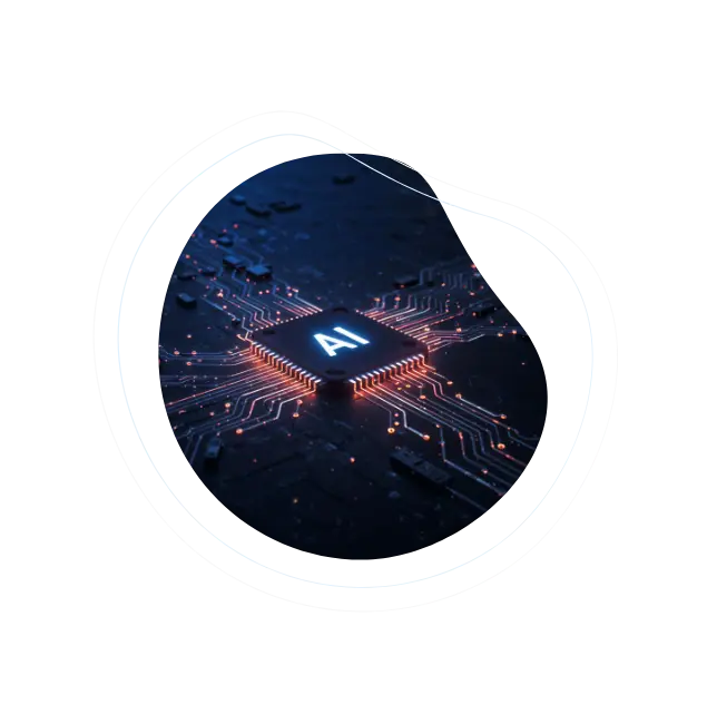 Axion communications AI analysis concept with a glowing AI microchip and digital circuits.
