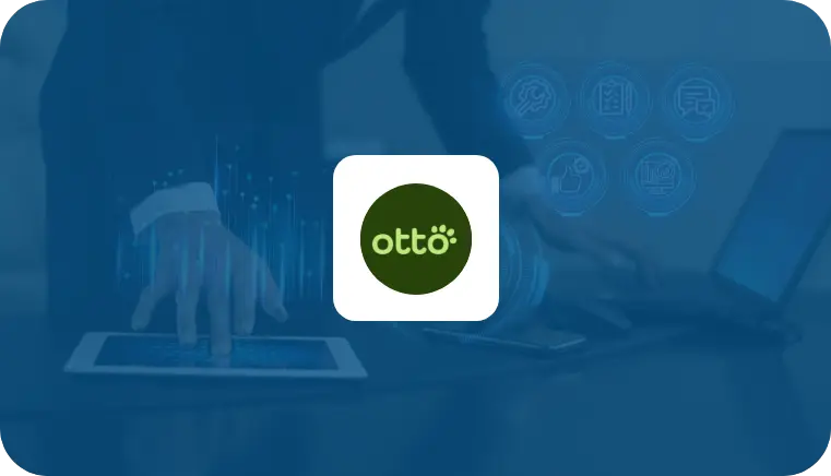 Axion Otto digital integration concept with Otto logo on a blue technology background featuring business and network icons.