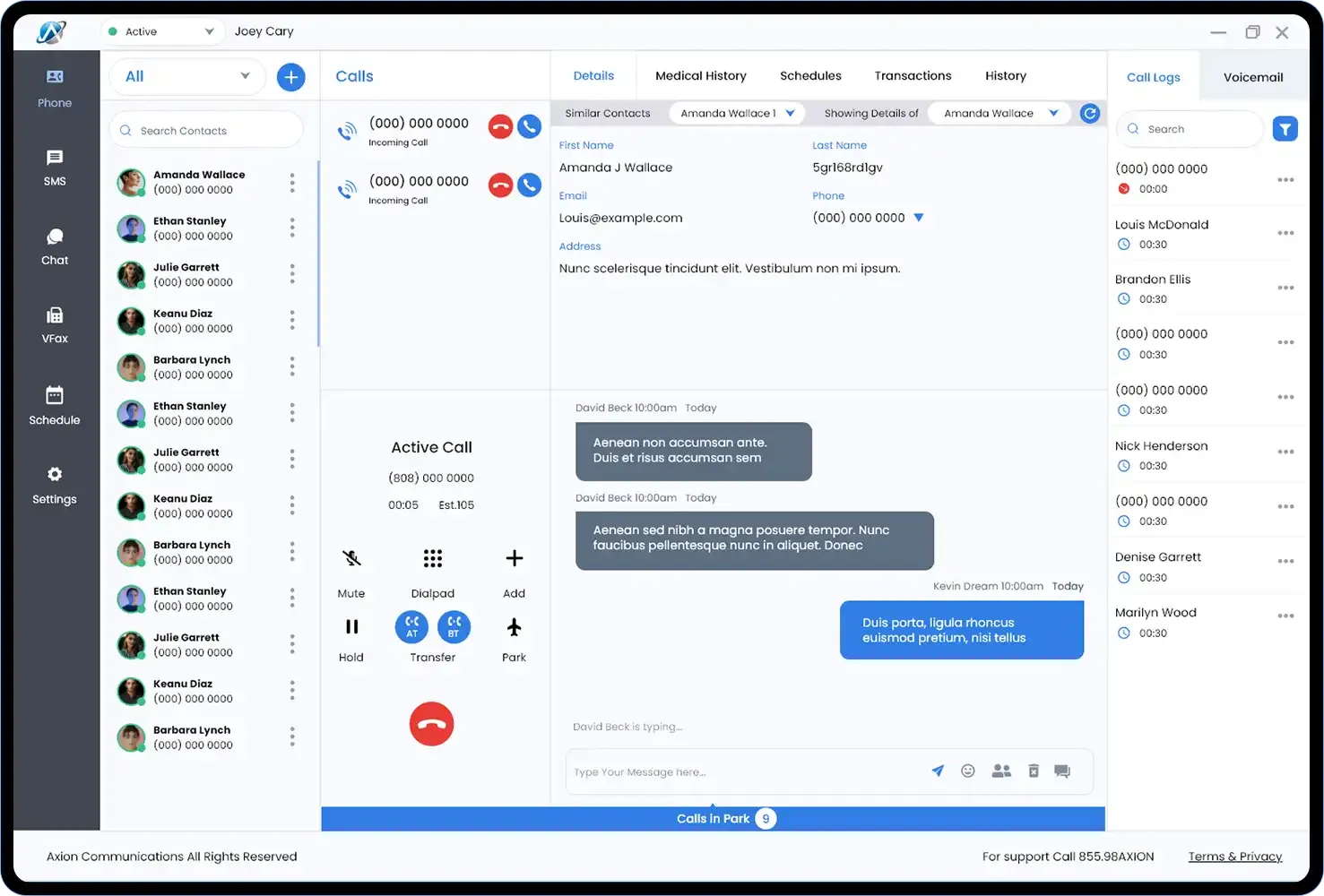 VoIP Softphone call dashboard