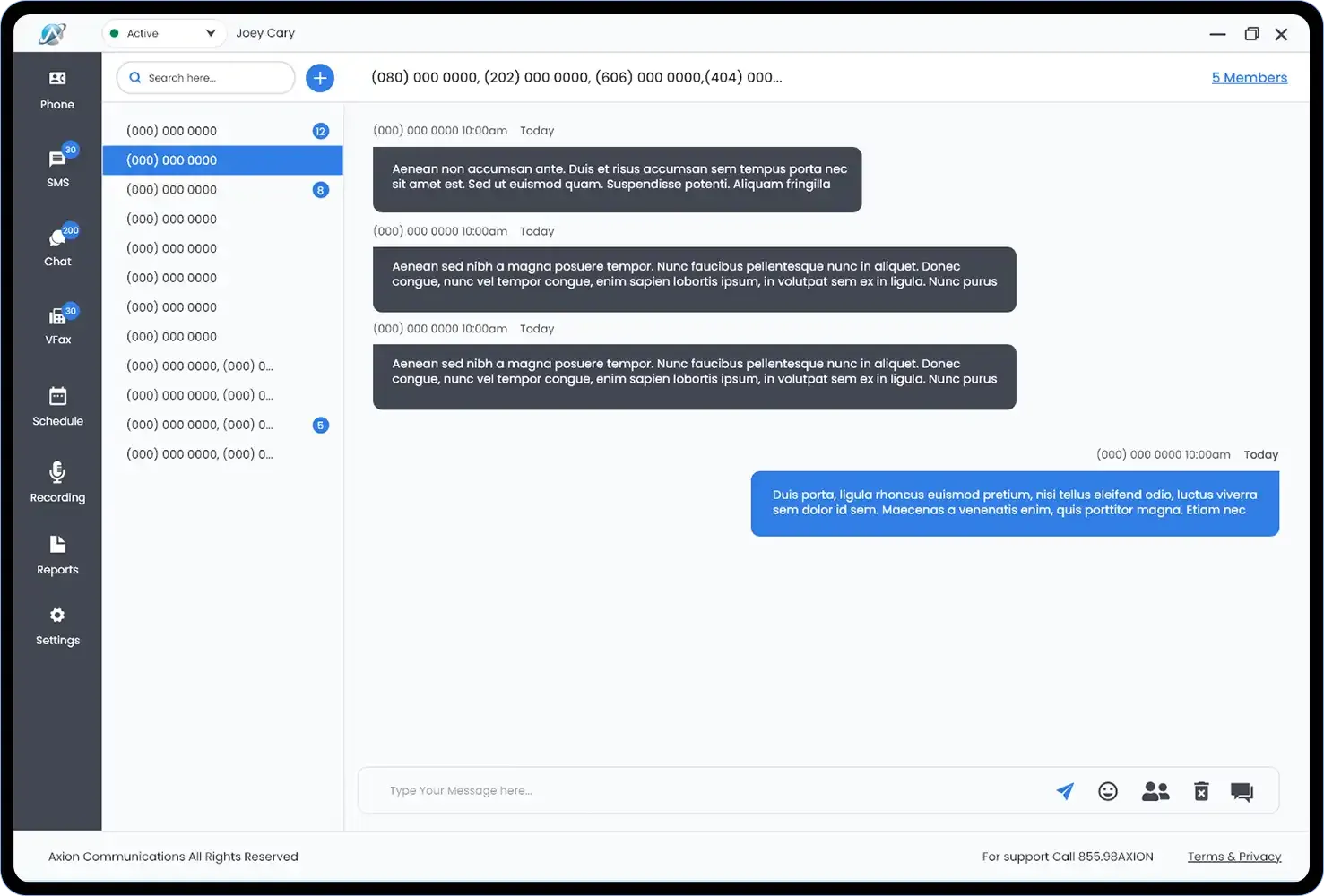 Business SMS messaging dashboard