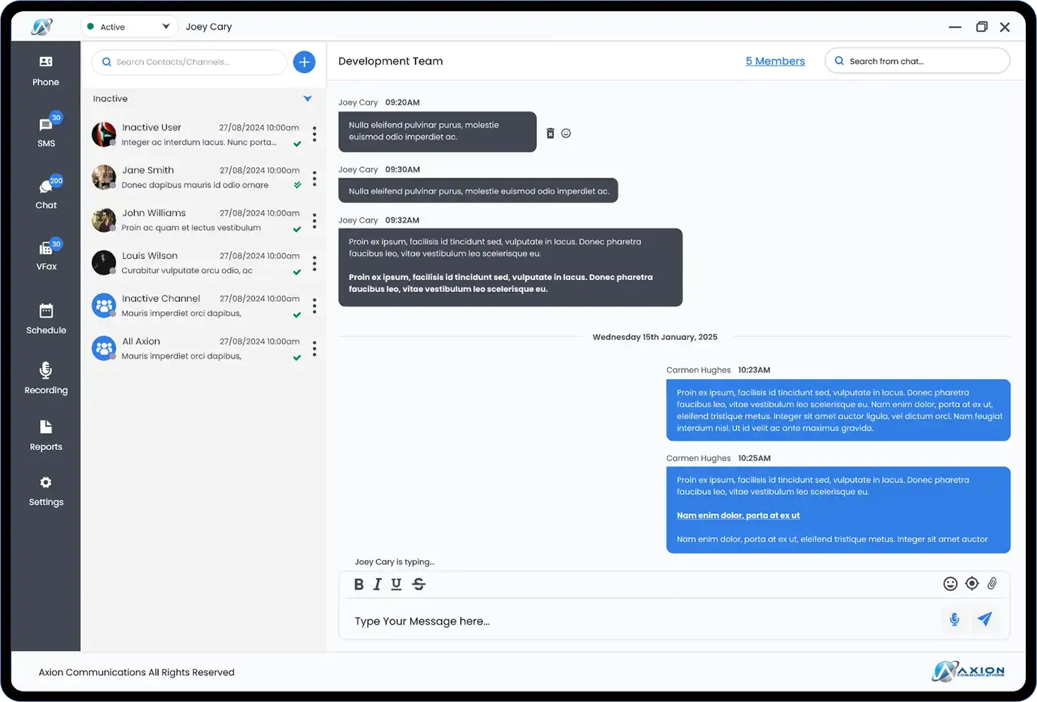 Team chat interface